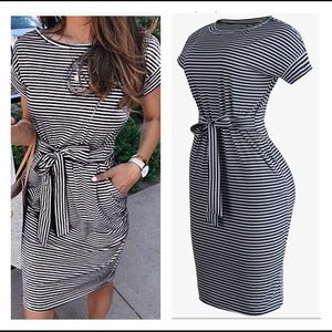 NWT Striped Short Sleeve  Tie Waist Midi Dress
